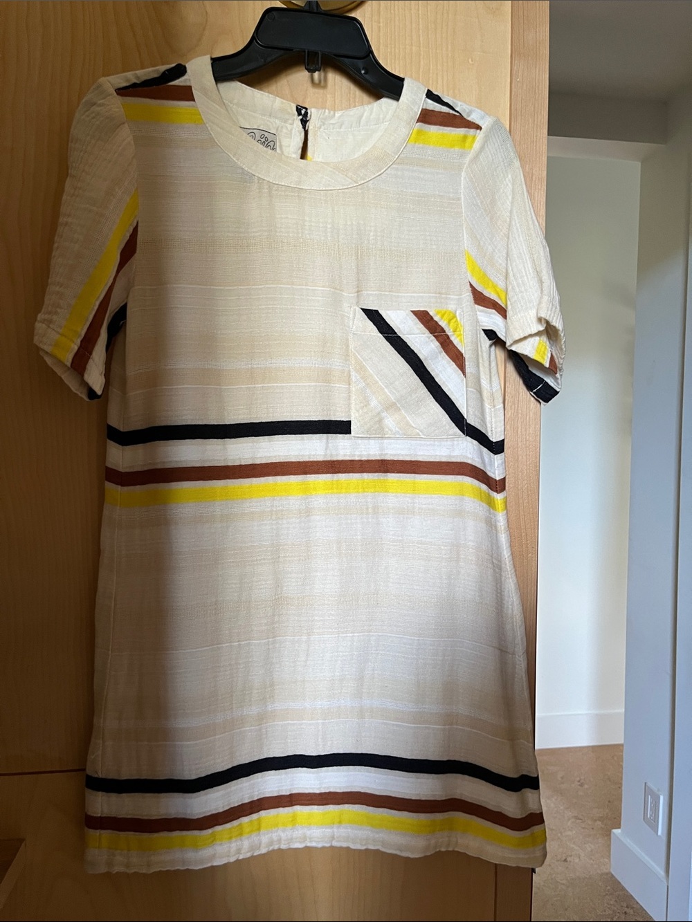 Ace & Jig Cream Mini Dress with Yellow, Brown & Black Stripes